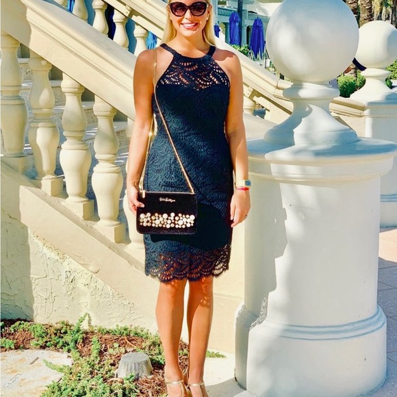 Lilly Pulitzer NWT Kenna Halter Dress Onyx Scalloped Fan Lace Size 0 - Picture 14 of 14